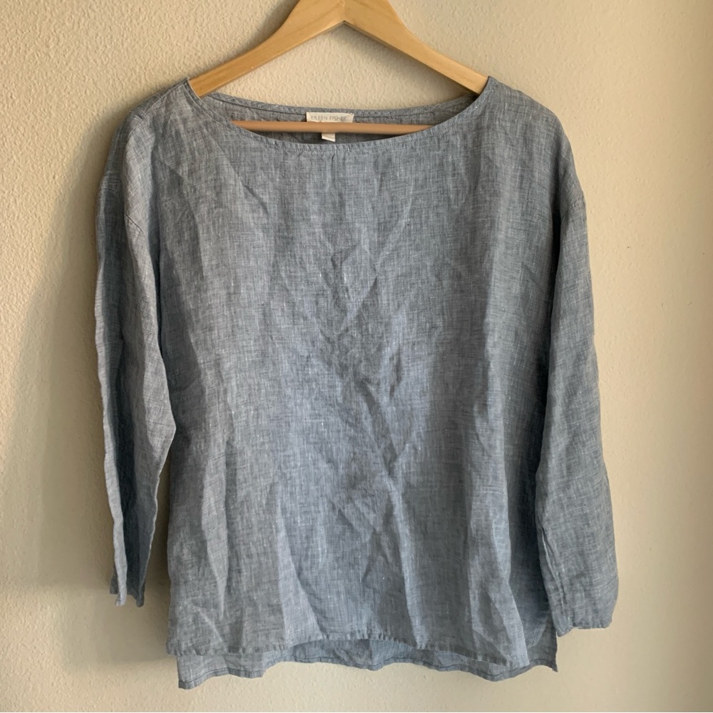 Eileen Fisher Blue Linen Blouse